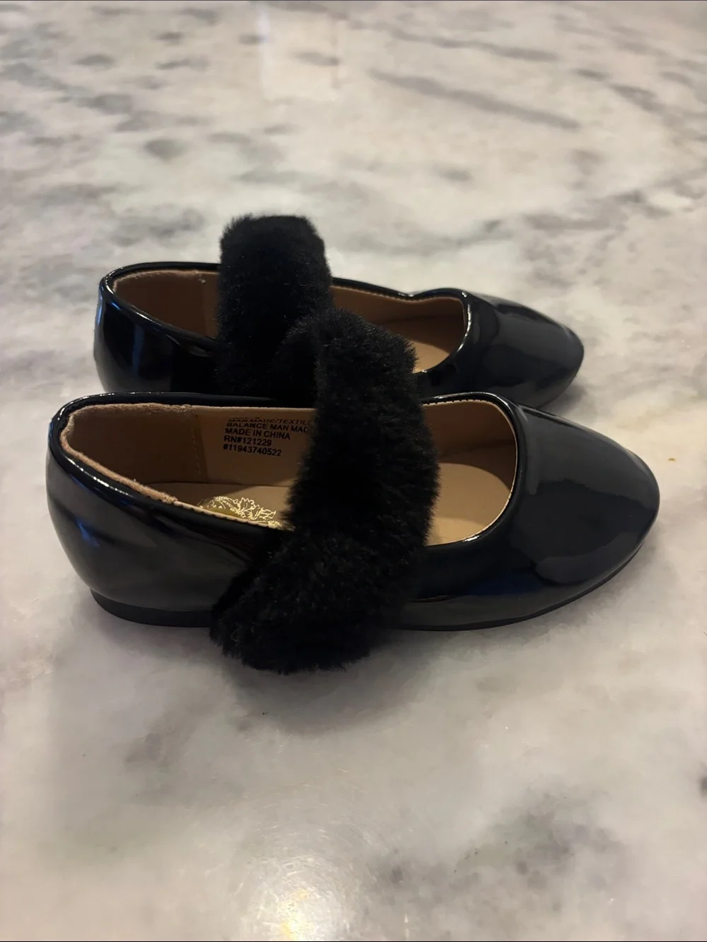 Vince Camuto Girls' Black Patent Faux Fur Strap Dress Shoes